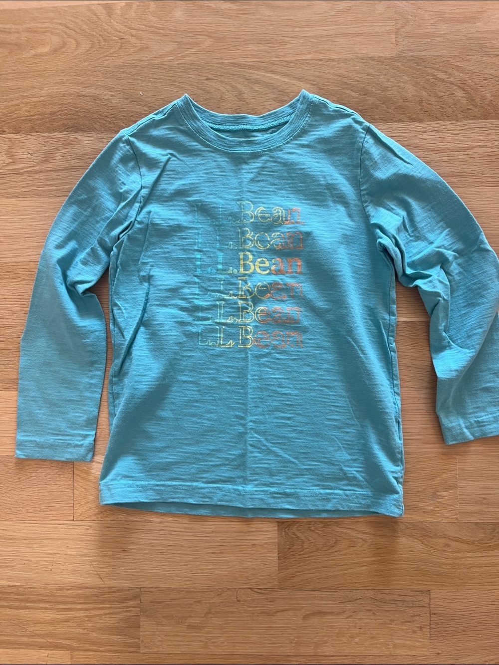 L.L. Bean Teal Long-Sleeve Kids Tee with Multicolor Foil Logo